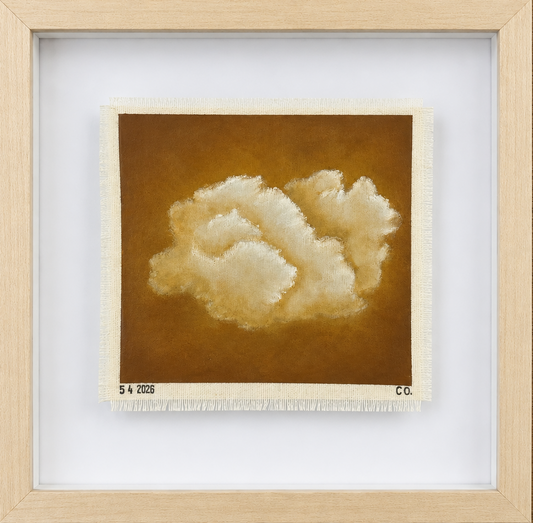 Framed artwork of a cloud on a brown background